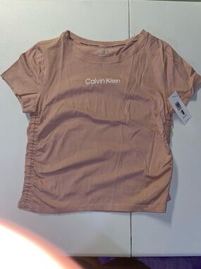 Calvin Klein Dusty Pink Logo Side-Ruched Short Sleeve Tee